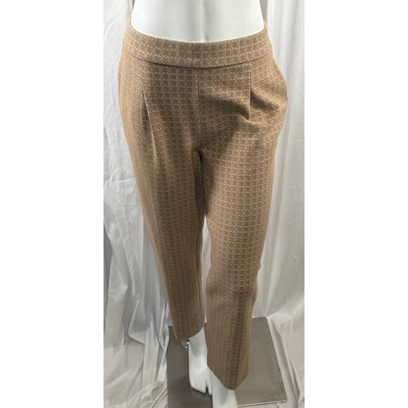 Ann Taylor Dress Textured Geo Pattern Pants Ankle Tan Ivory Cotton Blend L 87-12 - Picture 5 of 15